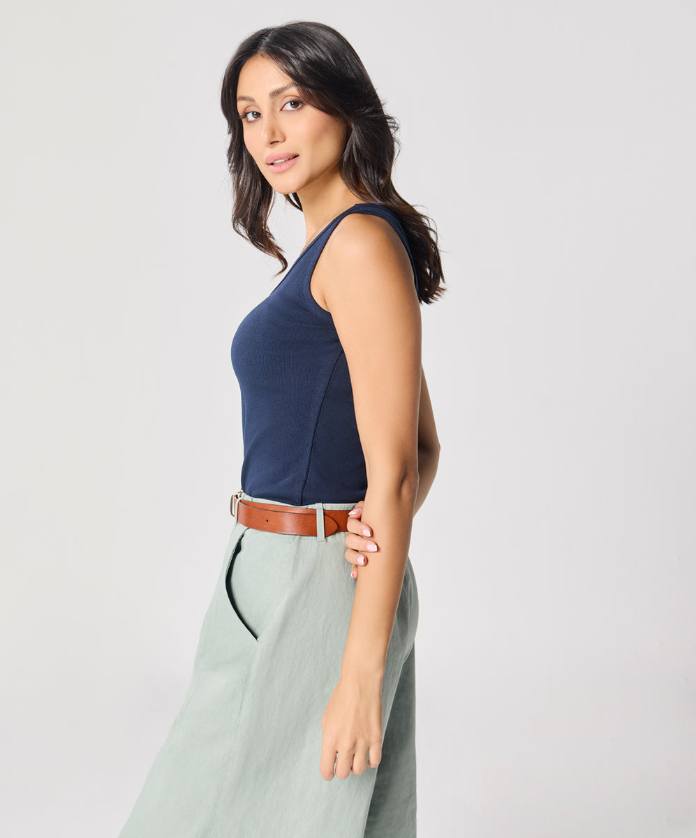 Navy Rhinestone Pinstripe Cami Top