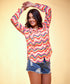 Oversized chiffon colored waves printed shirt