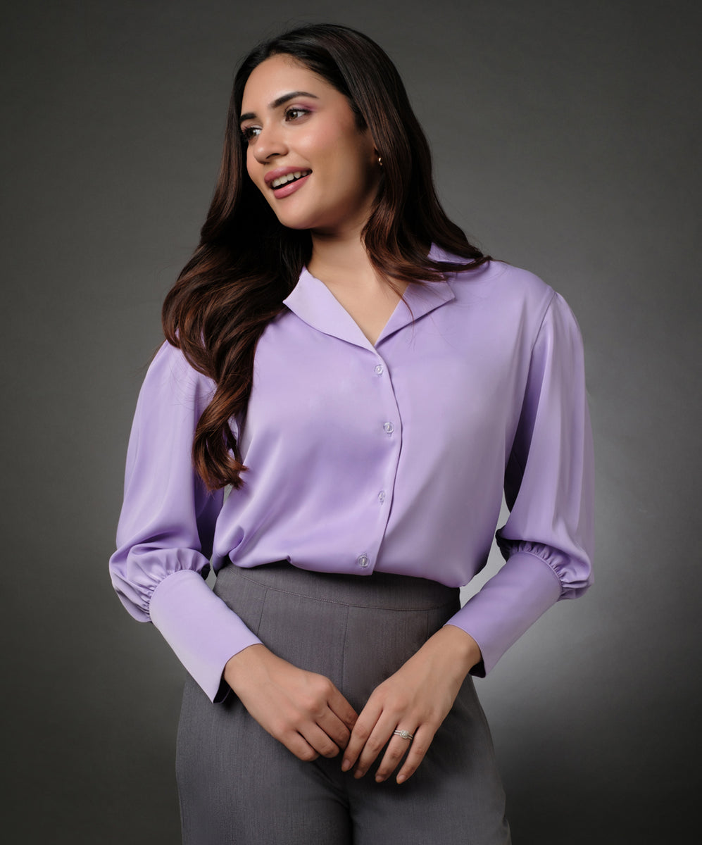 Printed Lavender Collard Top main image 1