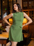 Front Panelled Mini Dress With Flaps - Green