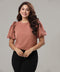 Puffed Sleeve Chiffon Solid Brown Top