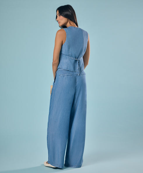 Flared Leg Washed Tencel Light Blue Pant
