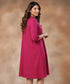 Buttoned Embroidered Shift Magenta Dress