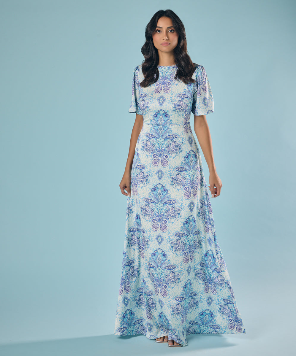 Blue And White Printed Maxi – Zigzag