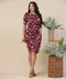 Floral Printed Faux Wrap Red Dress