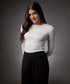 Long Sleeve Round Neck Rib Top- Off White