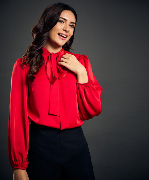Sleeve Elasticated Balloon Sleeve Satin Top