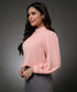 Long Sleeve Neck Pleated Chiffon Top-Peach