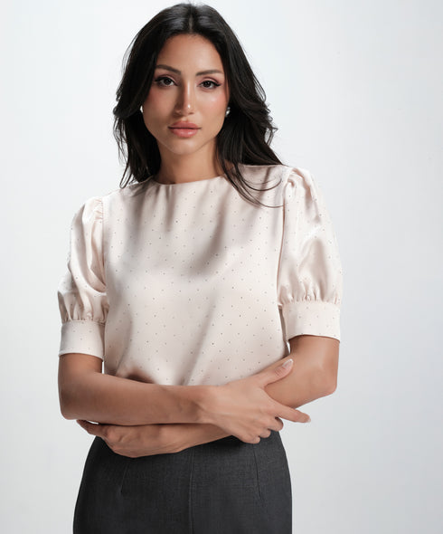 Half Sleeve Glitter Dotted Satin Top