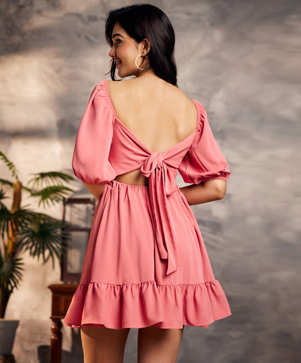 V-Neck Back Tie Chiffon Trumpet Gown in Rosewood