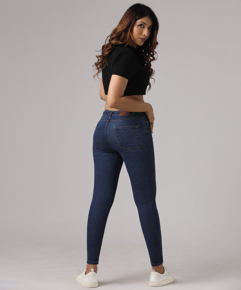 Dark Blue Mid Waist Skinny Jean