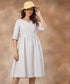 Neck Detailed Loose Fitted Linen Dress