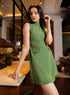 Front Panelled Mini Dress With Flaps - Green