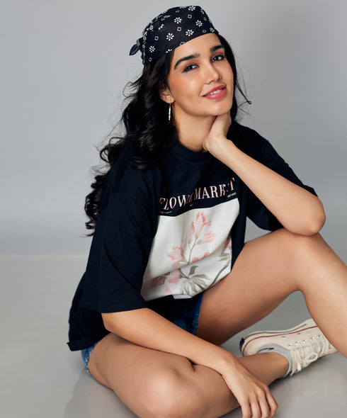 Oversize Black Floral Print Tshirt