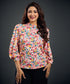 Puffed Sleeve Printed Top With Buttons