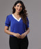 Two Tone Puffed Sleeve Blue Blouse