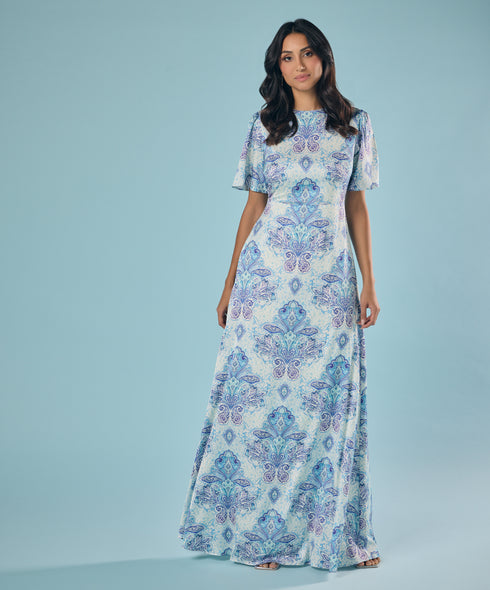Blue And White Printed Maxi