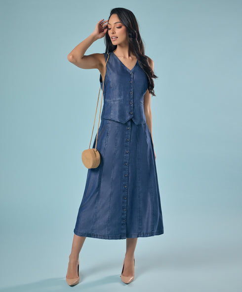 Tencel Front Buttoned Skirt