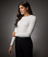 Long Sleeve Round Neck Rib Top- Off White