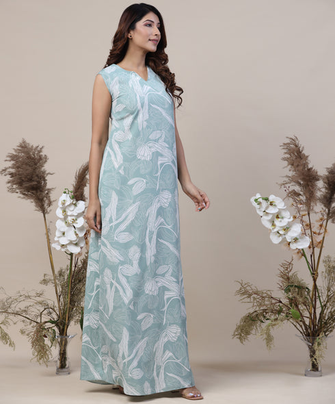 Loose Fitted Printed Mint Maxi Dress