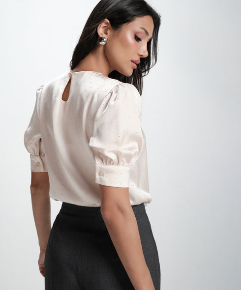Half Sleeve Glitter Dotted Satin Top