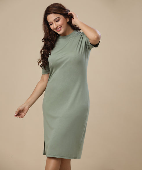 Side Slit Green Midi Dress