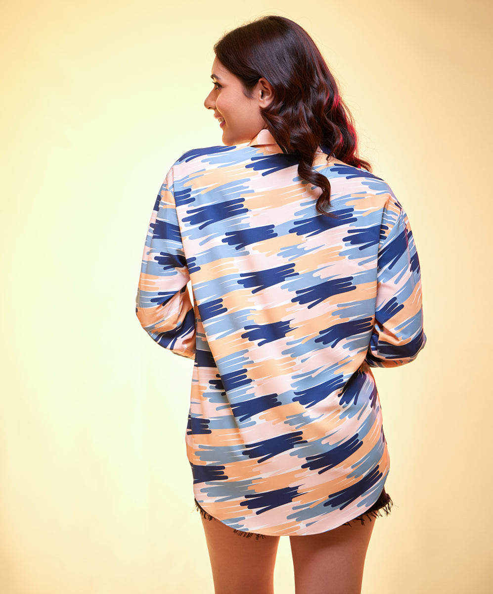 Blue & Yellow Contrast Panel Drawstring Shirt
