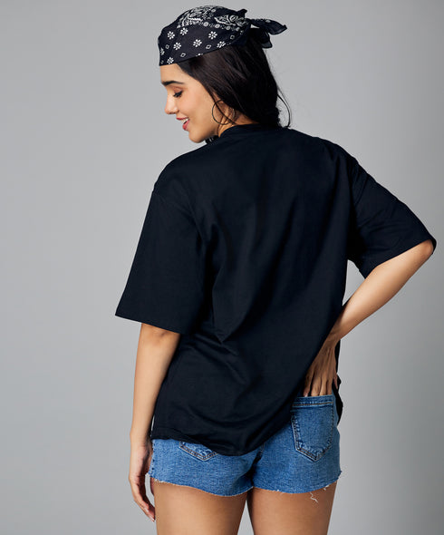 Oversize Black Floral Print Tshirt