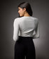 Long Sleeve Round Neck Rib Top- Off White
