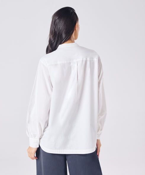 Mandarin Collar Cotton Oversized Shirt- Offwhite