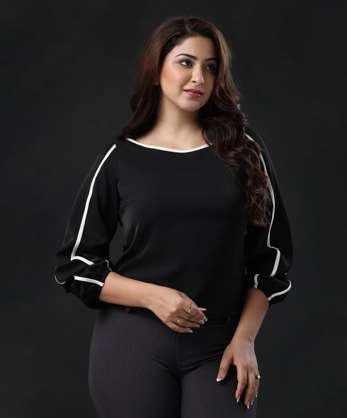 Contrast Piping Detailed Chiffon Top