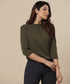 Half Sleeve High Neck Khaki Top
