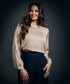Long Sleeve Crepe Satin Top-Beige