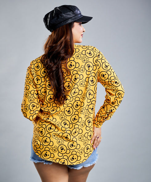 Oversized Chiffon Bear Printed Orange Shirt