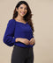 Sweetheart Neck Lantern Sleeve Blue Top