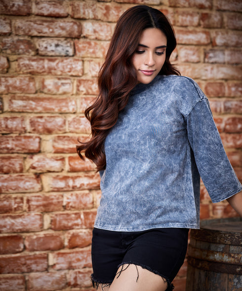 Acid Wash Grey Long Sleeve T-Shirt