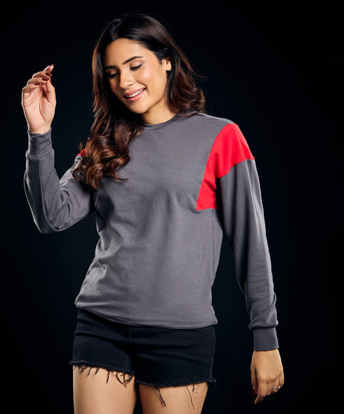 Crew Neck Long Sleeve Panel Tshirt