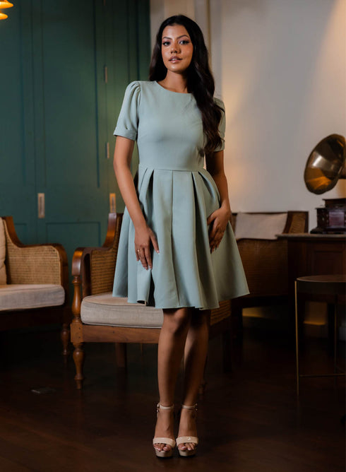 Pleated Short Sleeve Dress
