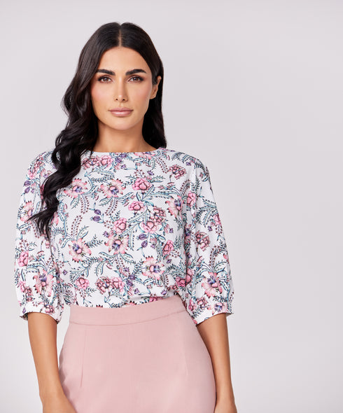 Half Puffed Sleeve Round Neck Top