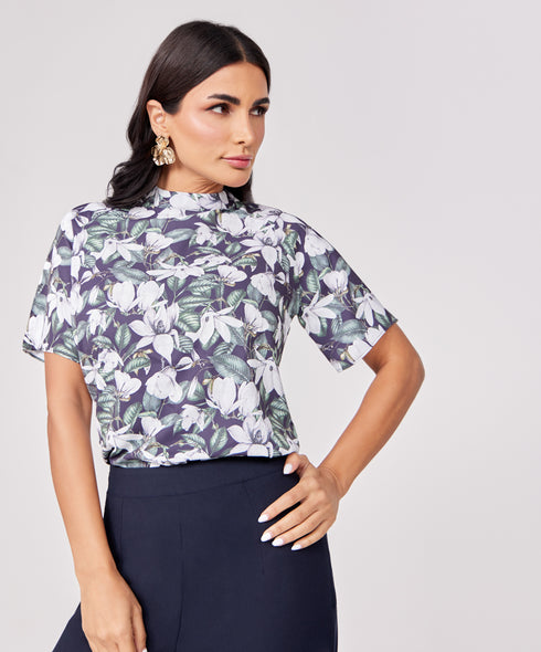 Short Sleeve Black Printed Top