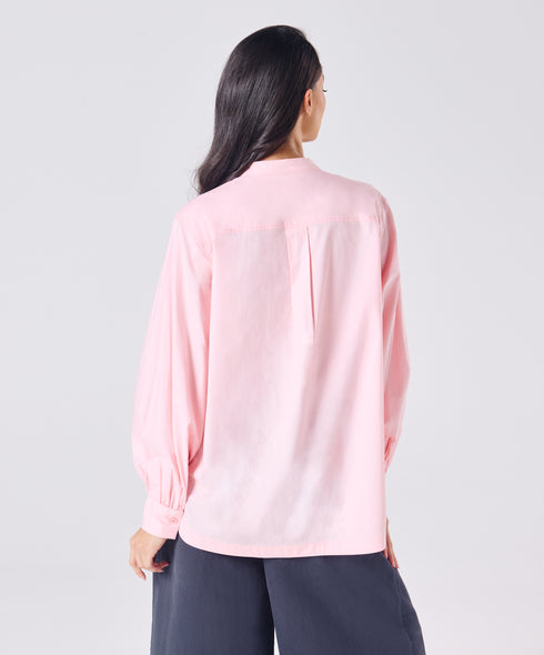 Mandarin Collar Cotton Oversized Shirt- Baby Pink