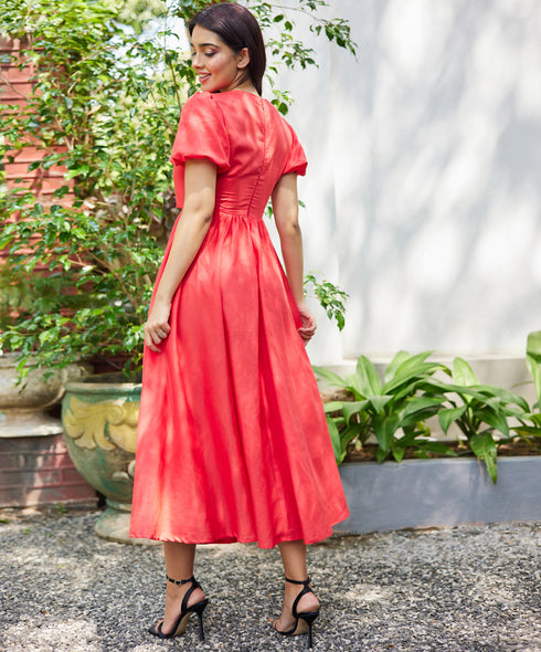 Linen Front Cut Out Maxi Dress