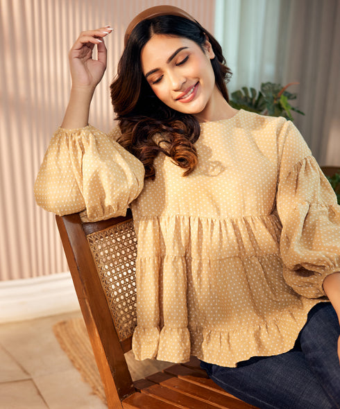 Loose Fitted Cotton Beige Top