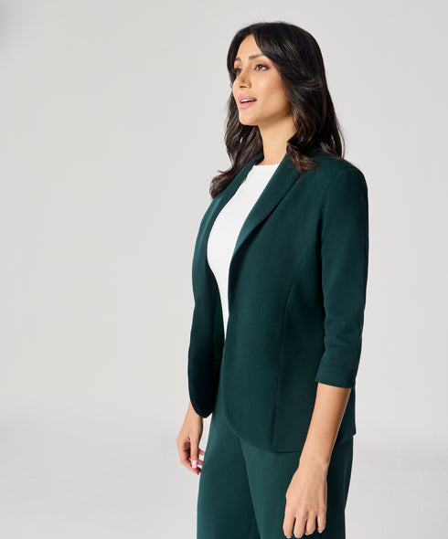 Curved Label Collared Classic Jacket- Green
