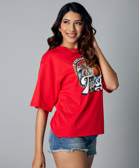 Oversize Tipsy Red Tshirt