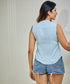 Sleeveless Cotton Textured Blue Top