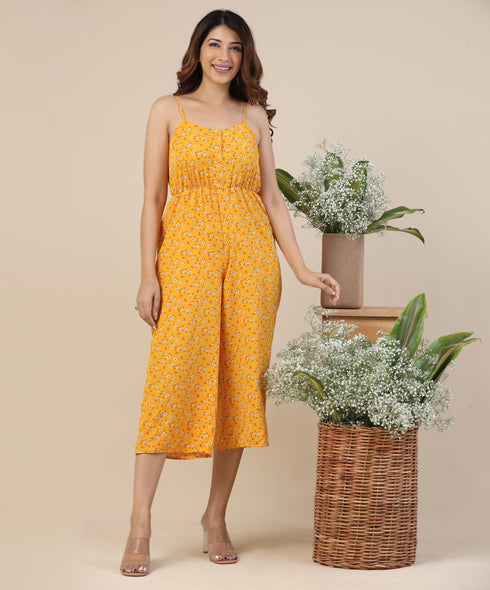 Floral Printed Mustard Romper
