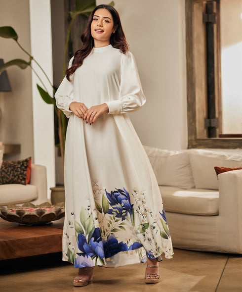 Border Printed Butterfly Sleeve Maxi Dress