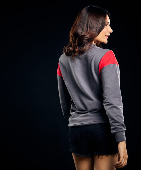 Crew Neck Long Sleeve Panel Tshirt