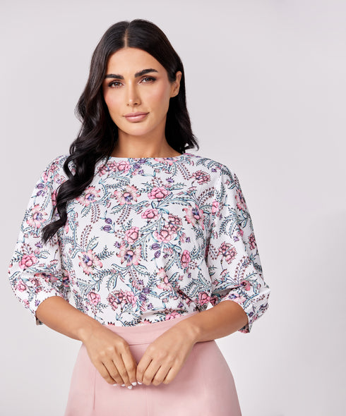 Half Puffed Sleeve Round Neck Top